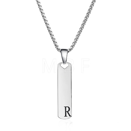 304 Stainless Steel Rectangle with Letter Pendant Box Chain Necklaces FS-WGD7C78-18-1