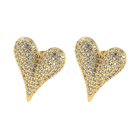 Heart Shape Brass Micro Pave Clear Cubic Zirconia Stud Earrings EJEW-Q785-13G-1