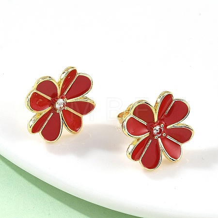 Flower Brass Enamel Stud Earrings EJEW-C177-01G-01-1