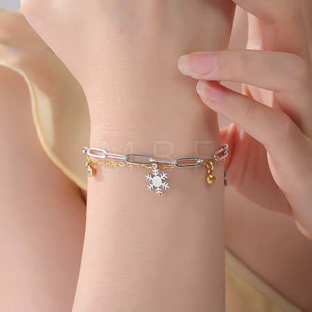 Christmas 304 Stainless Steel Cable & Paperclip Chain Double-layered Bracelets FS-WG06190-01-1