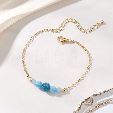 Natural Apatite Round Beads link Bracelets BJEW-JB13172-02-1