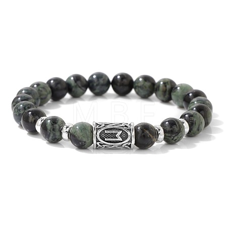 Alloy Nordic Viking Runes 8MM Natural Kambaba Jasper Round Beaded Stretch Bracelets KW3210-14-1