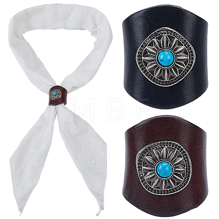 2Pcs 2 Colors Leather & Alloy & Synthetic Turquoise Scarf Clips AJEW-CL0005-24C-1
