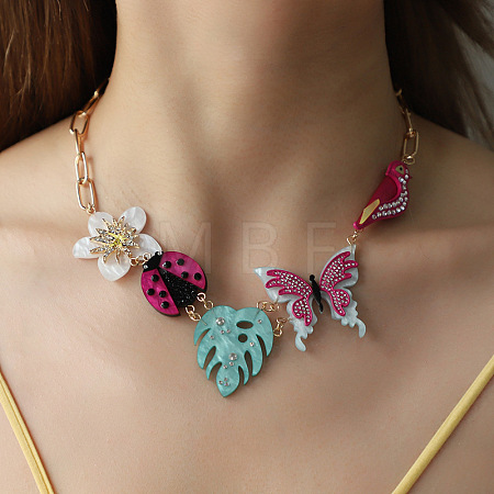 Spring Summer Acrylic Rhinestone Pendant Bib Necklaces for Women WG872E8-02-1