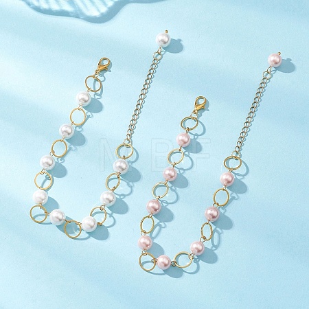 2Pcs Round Shell Pearl Beads Link Bracelets BJEW-JB12774-1