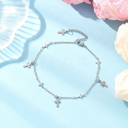 304 Stainless Steel Cross Link Chain Anklets AJEW-AN00739-01-1