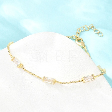 Brass Pave Rectangle Cubic Zirconia Link Chain Bracelets KK-CBA960E-14C-G-1