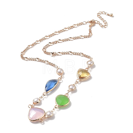 Colorful Triangle Glass Pendant Necklace with Brass Chains NJEW-A015-15KCG-1