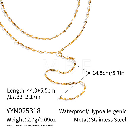 Elegant 304 Stainless Steel Y-Shape Dapped Chain Double Layer Necklaces for Women OT4111-3-1
