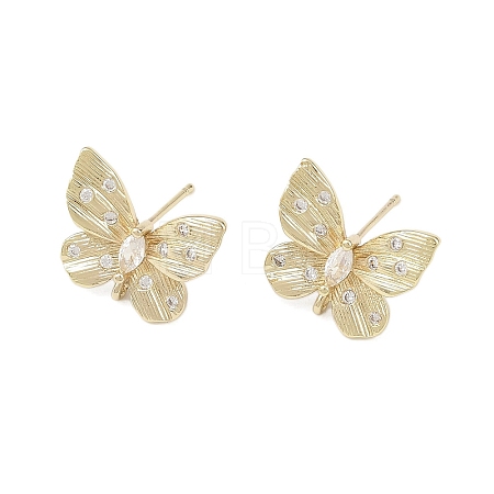 Butterfly Brass Micro Pave Clear Cubic Zirconia Stud Earring Findings KK-F921-02G-1