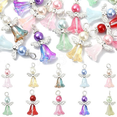 20Pcs 10 Colors Glass Pearl with Alloy Pendants PALLOY-YW00172-1