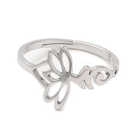 Non-Tarnish 304 Stainless Steel Hollow Lotus Adjustable Ring for Women RJEW-M149-32P-1