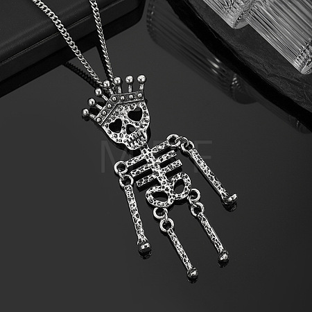 Vintage Alloy Halloween Skeleton Pendant Necklaces WG70F82-02-1