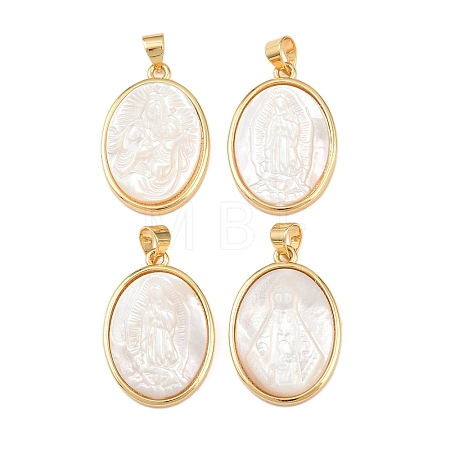 Natural White Shell Oval Pendants KK-F919-43B-G-1