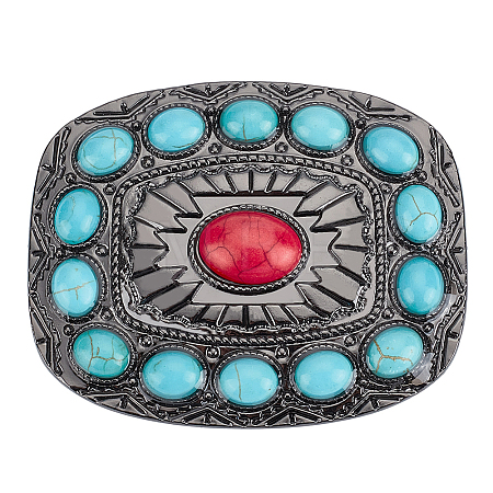 1Pc Rectangle Alloy & Synthetic Turquoise Buckles FIND-CL0002-38A-1