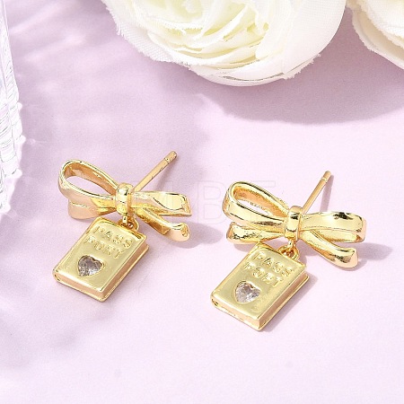 Brass Micro Pave Cubic Zirconia Stud Dangle Earring EJEW-H180-20B-G-1