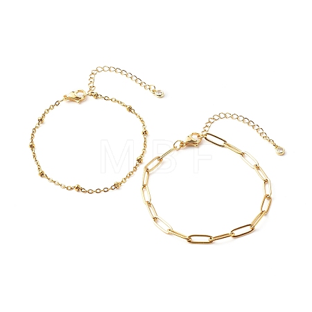 304 Stainless Steel Paperclip & Satellite Chains Bracelet Set X-BJEW-JB06523-1