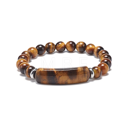 Natural Tiger Eye Beaded Stretch Bracelet BJEW-JB08879-04-1