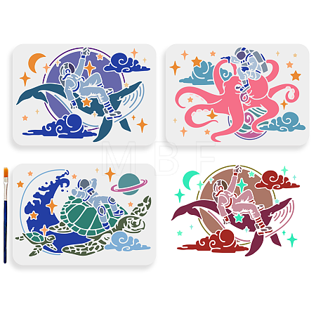 1 Set Sea Animals PET Hollow Out Drawing Painting Stencils DIY-MA0004-85-1