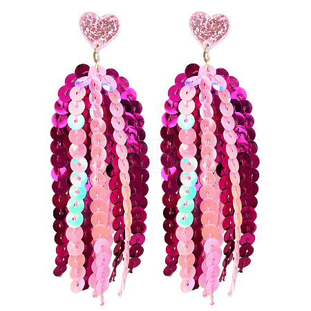 Heart Acrylic & Plastic Glitter Tassel Stud Earrings FS-WGEB983-09-1