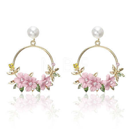 Ring with Flower Alloy & Rhinestone & Polymer Clay Stud Dangle Earrings FS-WGDD86E-04-1