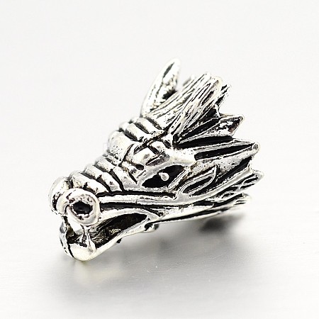 Tibetan Style Alloy Animal 3D Dragon Head Beads PALLOY-A063-04AS-1
