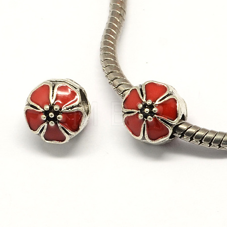 Alloy Enamel Flower Large Hole Style European Beads MPDL-R036-51E-1