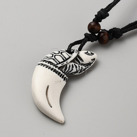 Horn with Tortoise Shape Resin Pendant Necklace with Wax Ropes NJEW-WH0015-53B-1