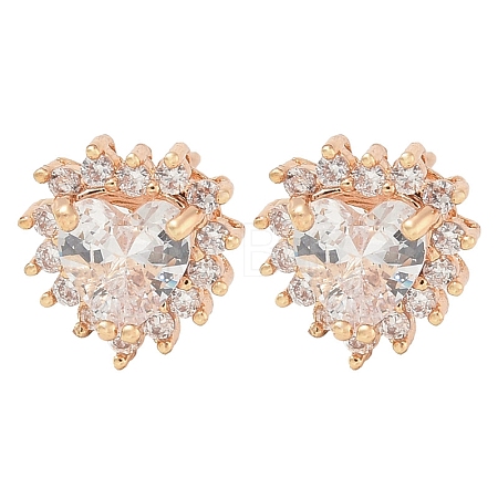 Rack Plating Flat Round Brass Clear Cubic Zirconia Stud Earrings EJEW-M090-19G-02-1