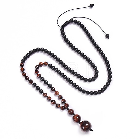 Dyed atural Red Tiger Eye & Synthetic Matte Stone Graduated Beaded Round Pendant Adjustable Braided Necklaces for Yoga and Aromatherapy HY9299-1-1