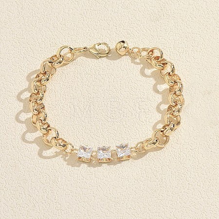 Elegant Iron Pave Clear Cubic Zirconia Rolo Chain Bracelets for Women MN1287-1-1