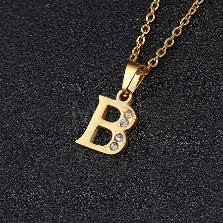 201 Stainless Steel Crystal Rhinestone Initial Pendant Necklaces FS-WG3A711-02-1