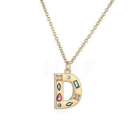 Brass Pave Colorful Cubic Zirconia Initial Pendant Necklaces for Women FS-WG02860-04-1