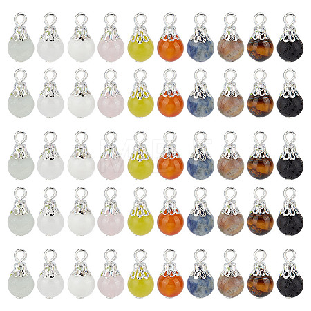 100Pcs 10 Styles Natural Mixed Gemstone Pendants PALLOY-GO00003-1