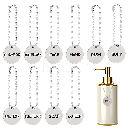 10Pcs 10 Styles 304 Stainless Steel Soap Tags with Chain AJEW-FG0005-65-1