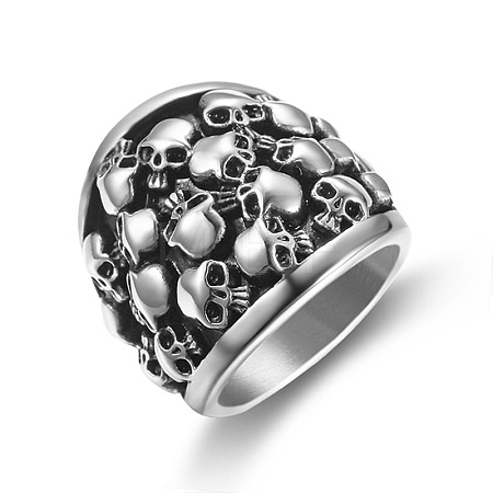 Stainless Steel Skull Finger Ring SKUL-PW0002-035D-AS-1