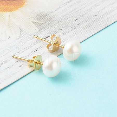 Natural Pearl Rondelle Stud Earrings EJEW-JE04585-03-1