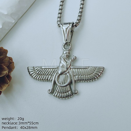 304 Stainless Steel Eagle Farvahar Symbol Pendant Necklaces for Women FS-WG9C048-01-1