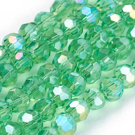 Faceted(32 Facets) Round Electroplate AB Color Plated Glass Beads Strands X-EGLA-D021-33-1
