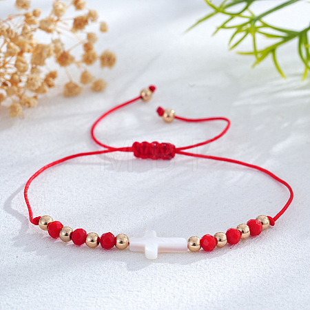 Adjustable Glass & Brass Beads Braided Bead Bracelets KF3798-7-1