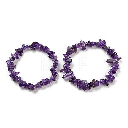 Natural Amethyst Chip Beaded Stretch Bracelet X-G-H294-01B-02-1