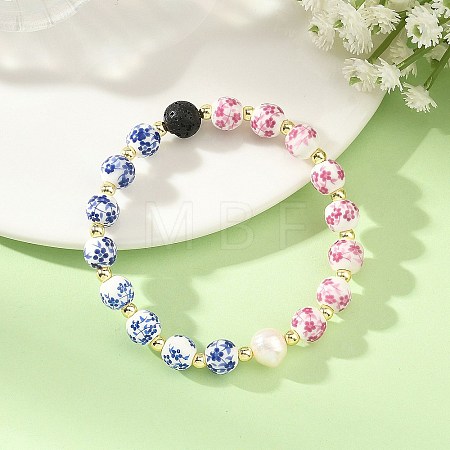 Handmade Printed Porcelain Beaded Bracelets BJEW-JB14222-1