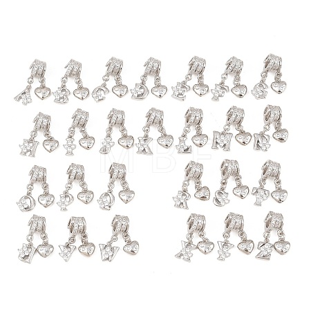 Alphabet Brass Micro Pave Clear Cubic Zirconia Pendants KK-Z151-20P-1