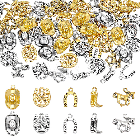 80Pcs 10 Styles West Cowboy  Theme Tibetan Style Alloy Pendants FIND-FG0005-23-1