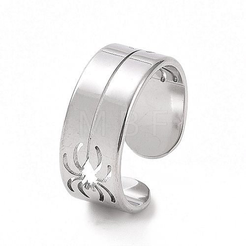 304 Stainless Steel Hollow Out Spider Open Cuff Ring for Women RJEW-C053-03P-1