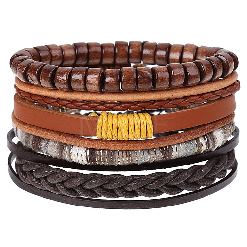 4Pcs Retro Cattlehide Leather Cord Multi-strand Bracelets for Men WGE7990-10-1