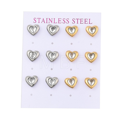 Ion Plating(IP) 304 Stainless Steel Heart Stud Earrings EJEW-C099-13PG-02-1