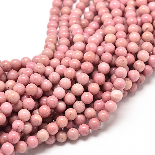 Natural Rhodonite Round Bead Strands G-G735-09-4mm-1