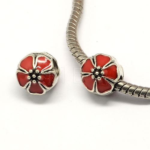 Alloy Enamel Flower Large Hole Style European Beads MPDL-R036-51E-1