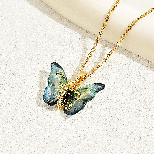 Plastic Butterfly Pendant Necklace with Golden Stainless Steel Chains XQ2799-1-1